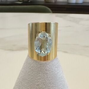 TOVA - Aquamarine Crystal Wide Band Statement Ring - Bold, Modern and Sparkly!